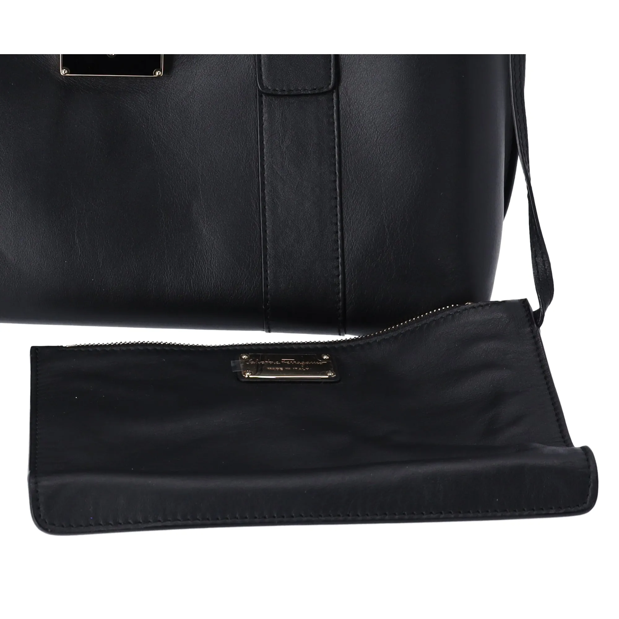 Salvatore Ferragamo Sukey Shoulder Tote  Black Leather   Pouch