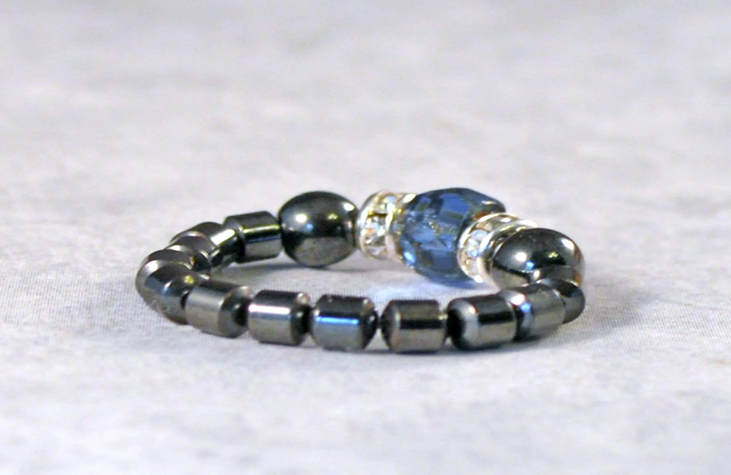 Sapphire Firepolish Magnetic Bead Ring