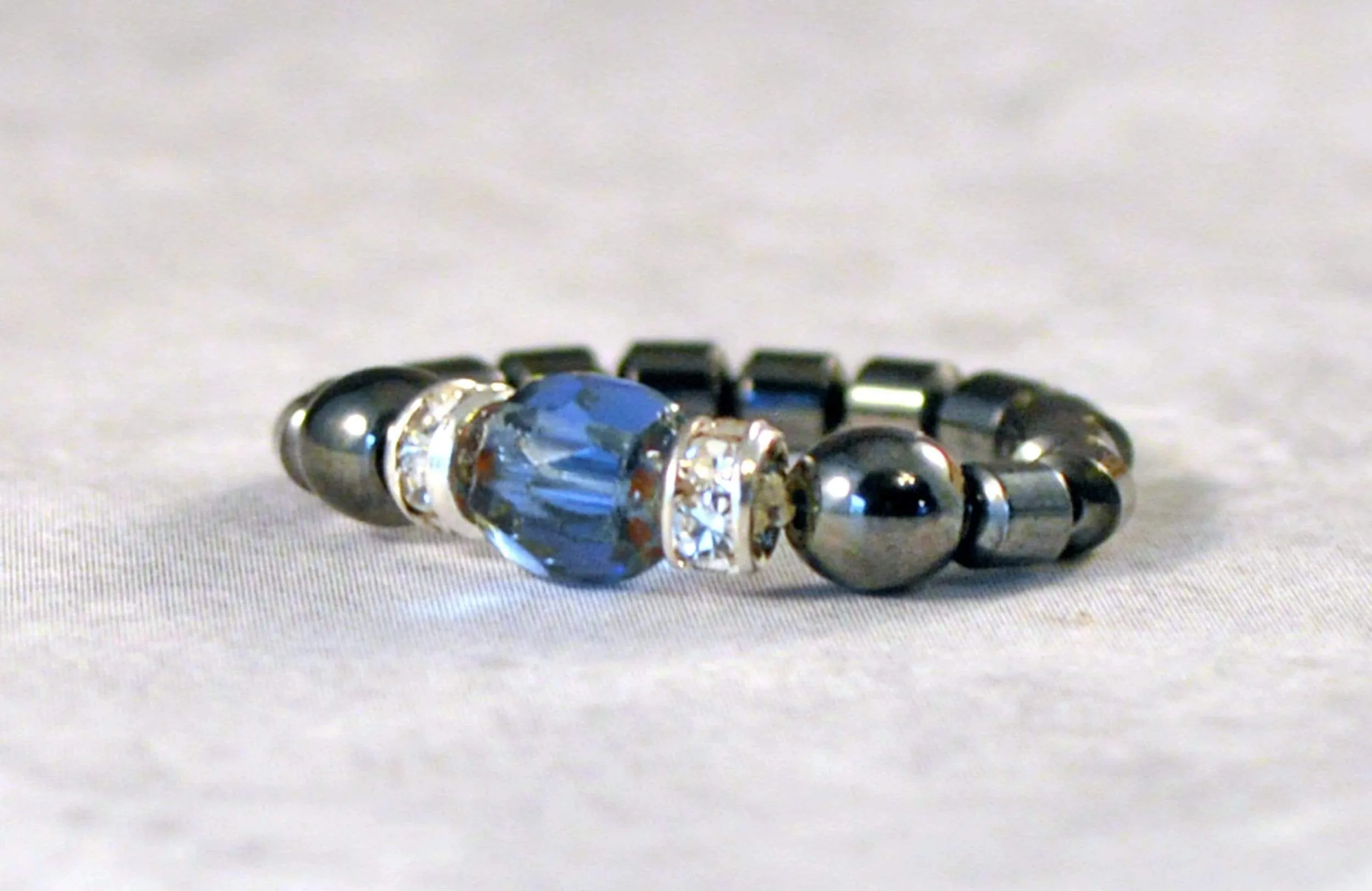Sapphire Firepolish Magnetic Bead Ring