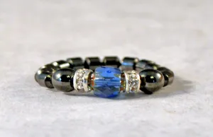 Sapphire Firepolish Magnetic Bead Ring