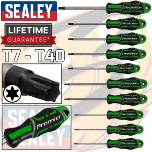 SEALEY 10PCS MAGNETIC TORX SCREWDRIVER SET T7 - T40 ( HI VIS )