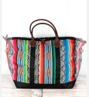 Serape and snake skin print weekender tote