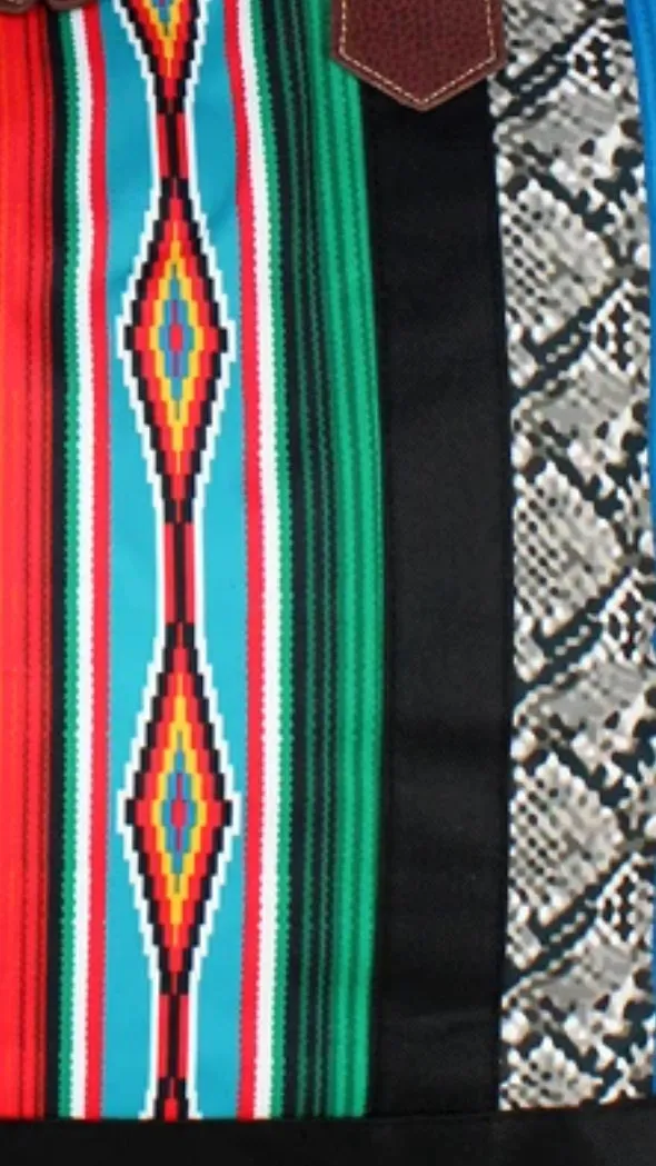 Serape and snake skin print weekender tote