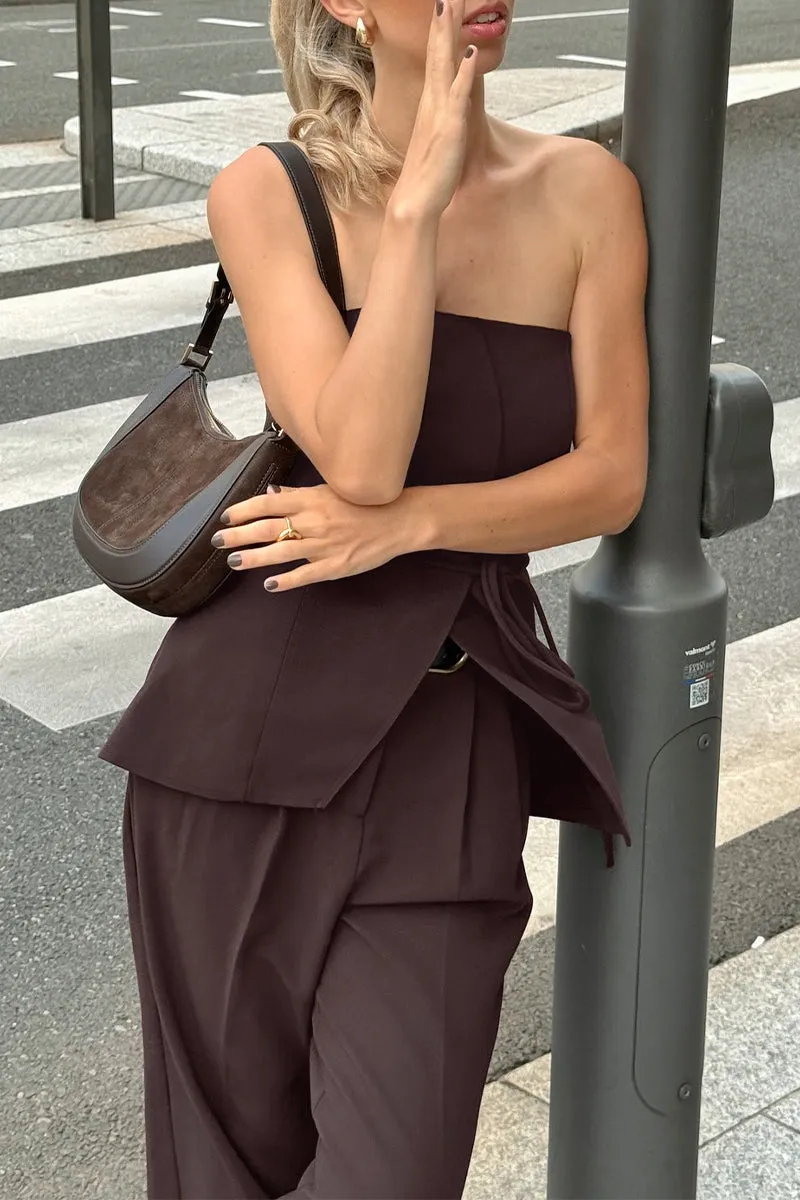 Sexy Pocket Lace Up Strapless Sleeveless Two Pieces