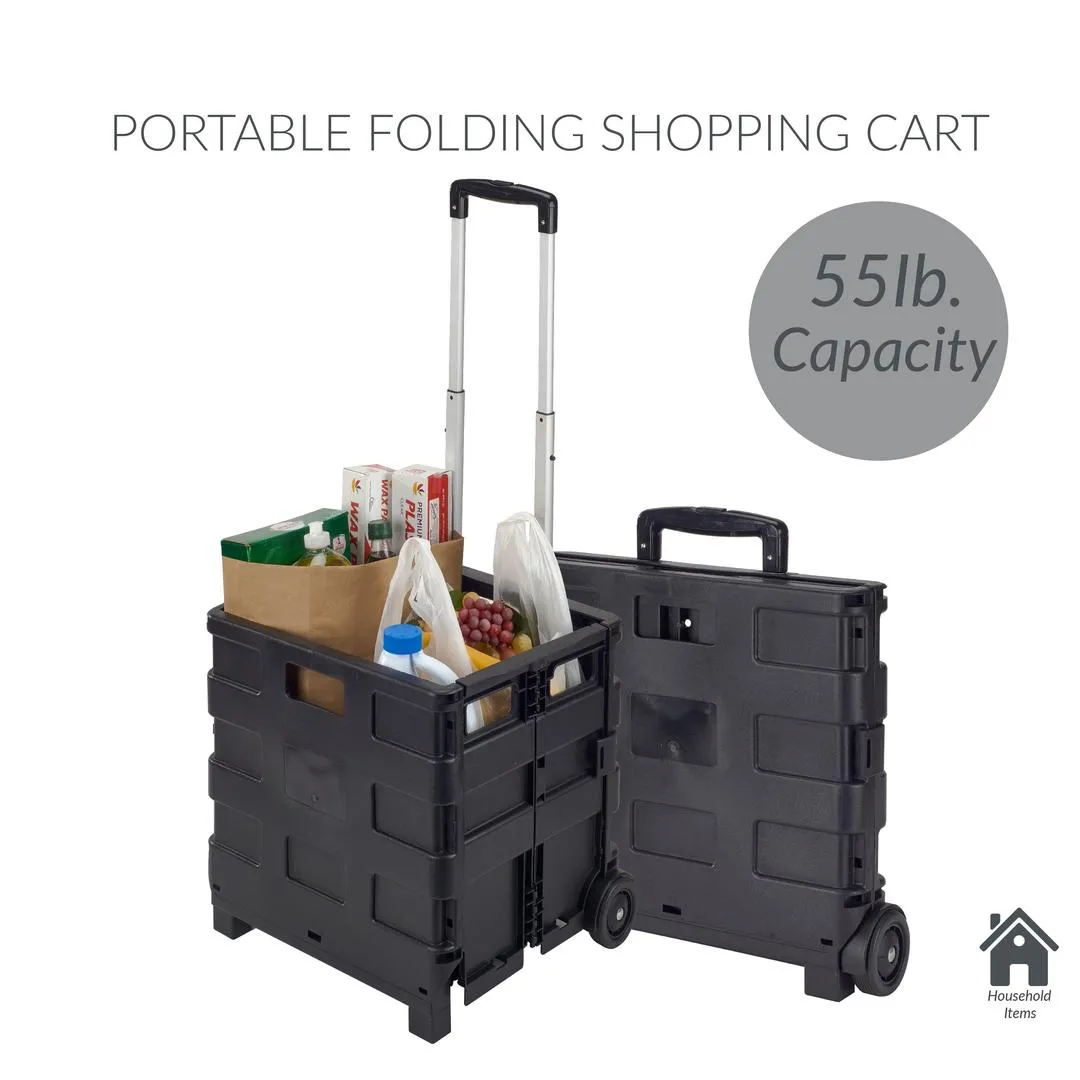 Simplify Tote Bin Collapsible Utility Cart, Plastic, Black, 15" x 13" x 14.2"