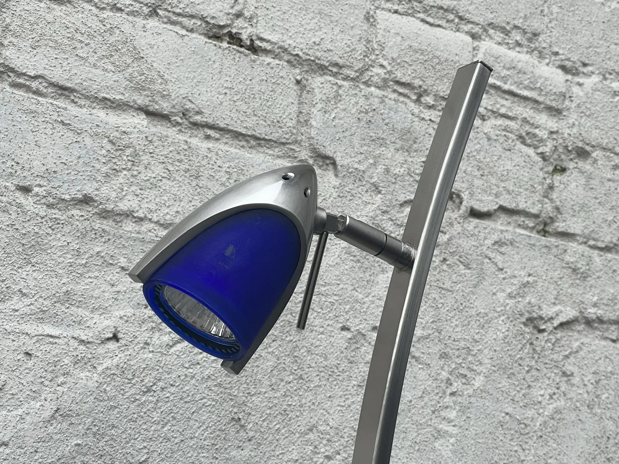 Slim Modern Vintage Tulip Floor Lamp, 1990's, Two Lights, Compact, New Old Stock, Blue (or Amber) Glass