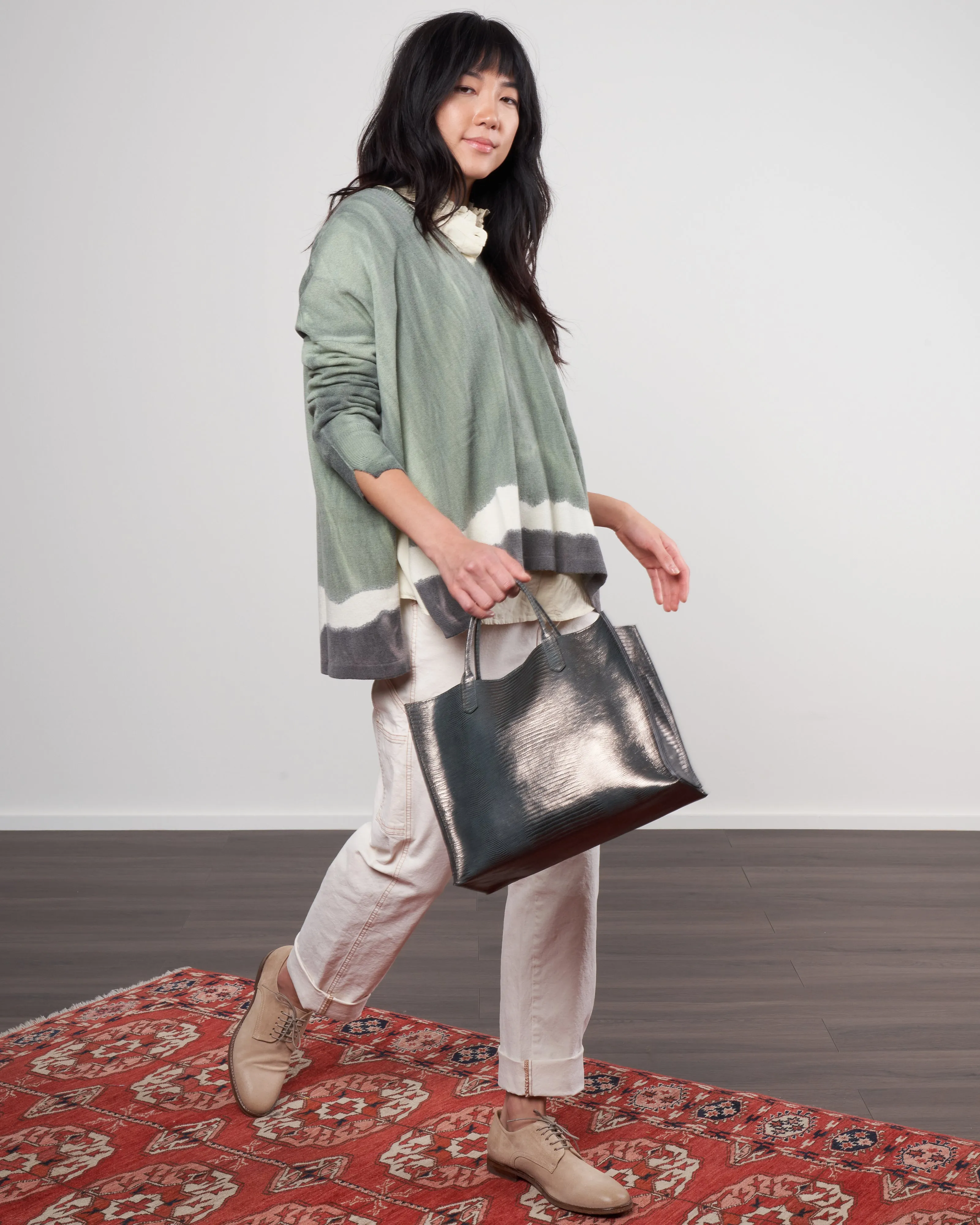 small harbor tote - metal embossed lizard