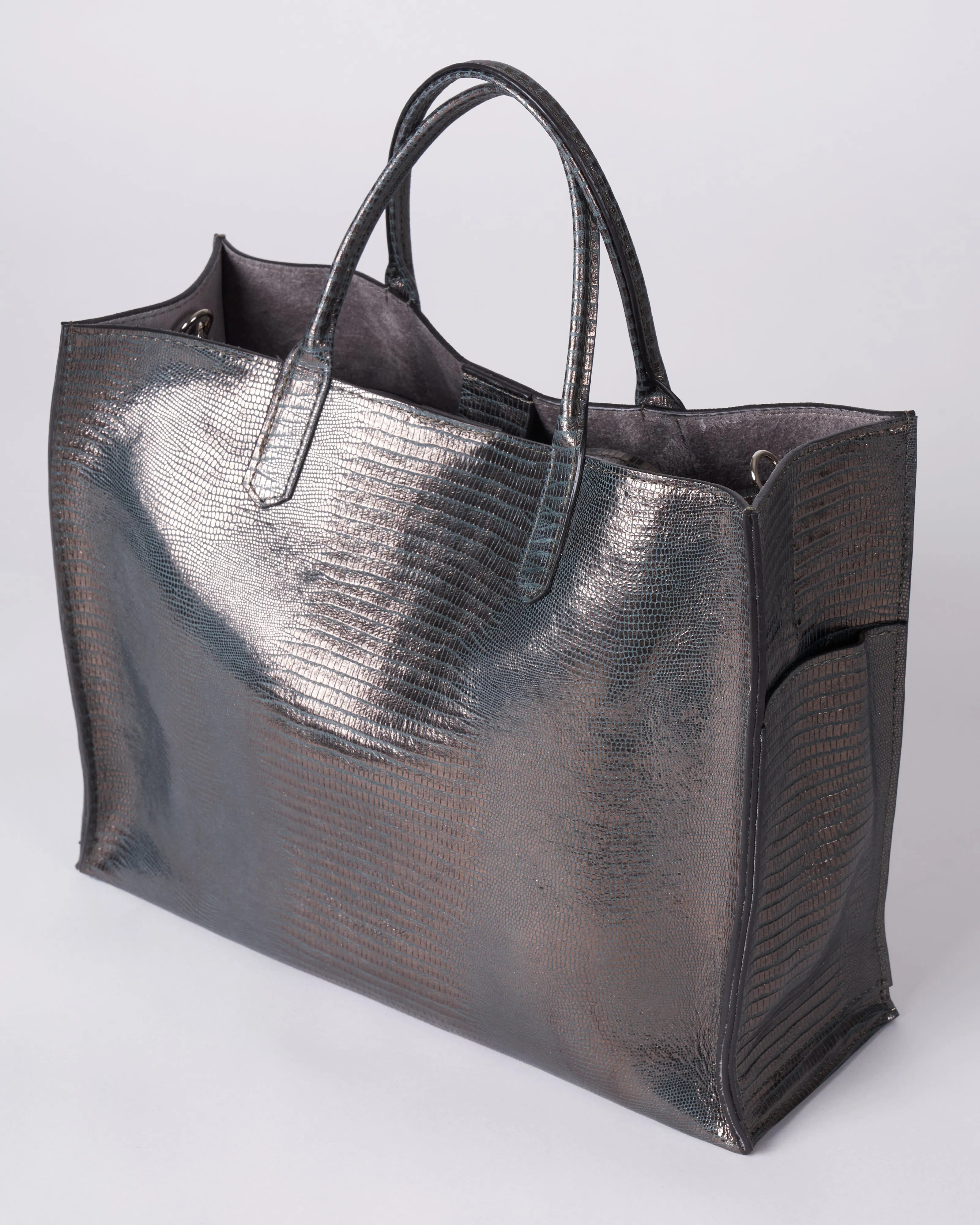 small harbor tote - metal embossed lizard