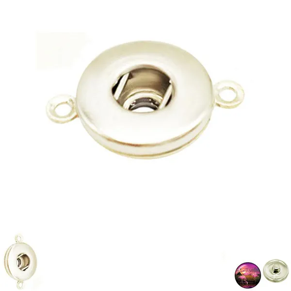 Snap button base 12mm round silver metal finding double loops