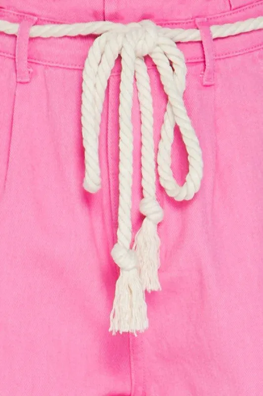 SOLID PAPER BAG SHORTS W ROPE BELT