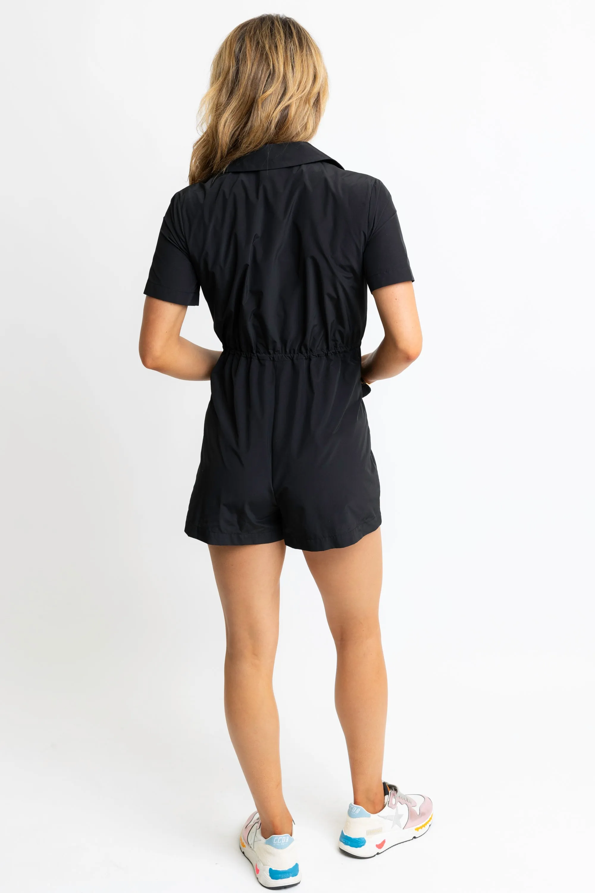 Solid Pocket Cinch Waist Romper