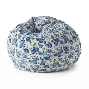 Spring 3 Foot Rounded Bean Bag Blue Rose Print Multi Color Modern