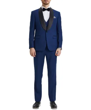 Stacy Adams - Indigo 3 Piece Hybrid Fit Tuxedo Satin Shawl Lapel