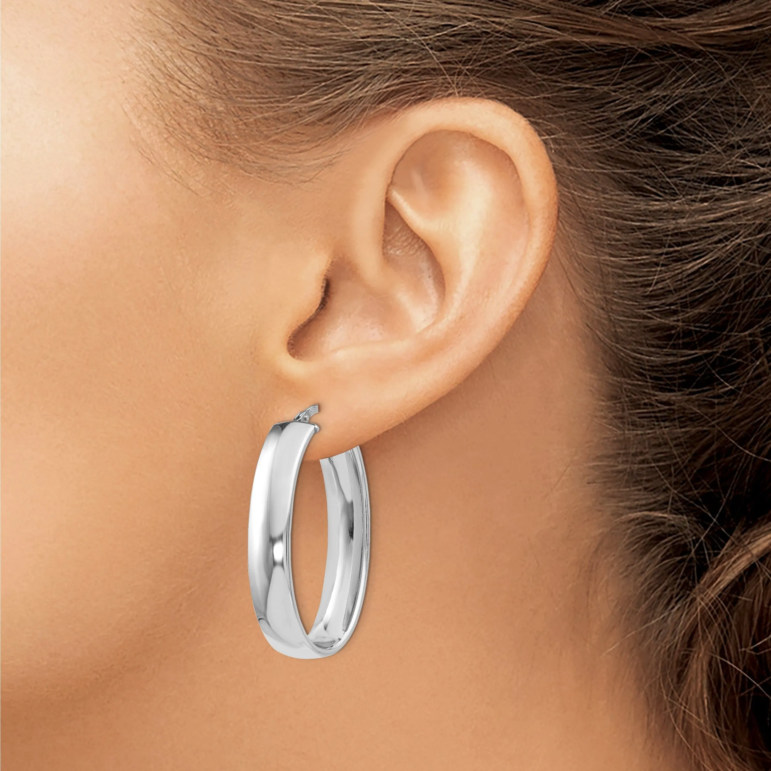 Sterling Silver Oval Hinged Hoop Earrings