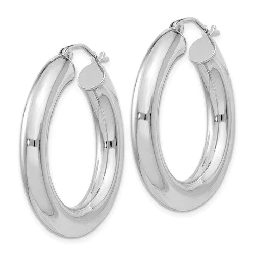 Sterling Silver Polished Tube Hoop Earrings 30mm