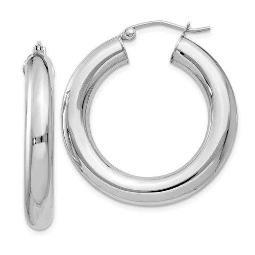 Sterling Silver Polished Tube Hoop Earrings 30mm