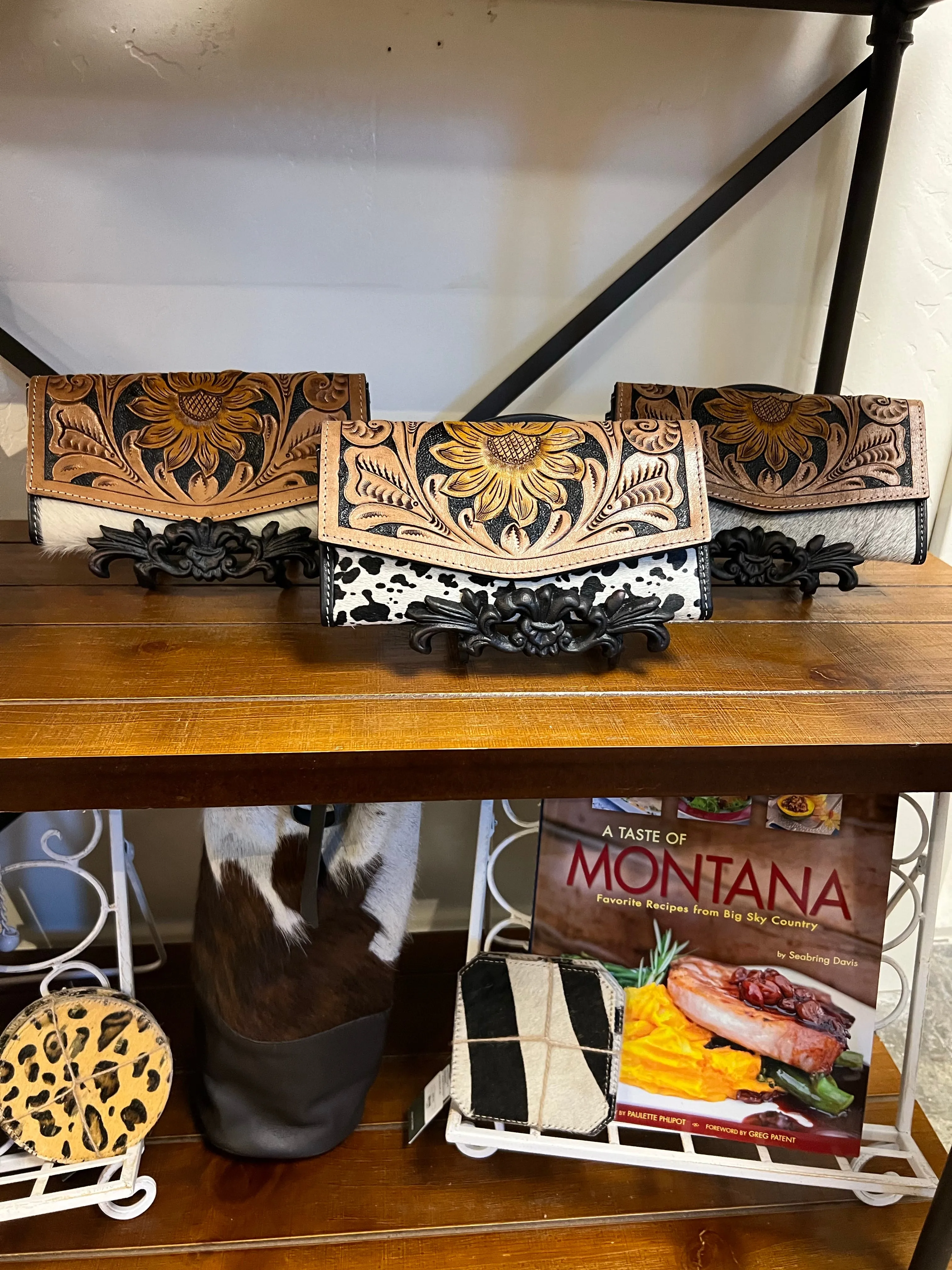Sunflower Handcrafted Tooled leather & dalmation genuine cowhide womens wallet