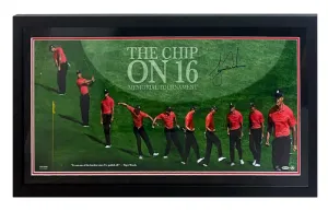 Tiger Woods Autographed "Chip at 16" Framed 41" x 20" Photograph UDA LE 116