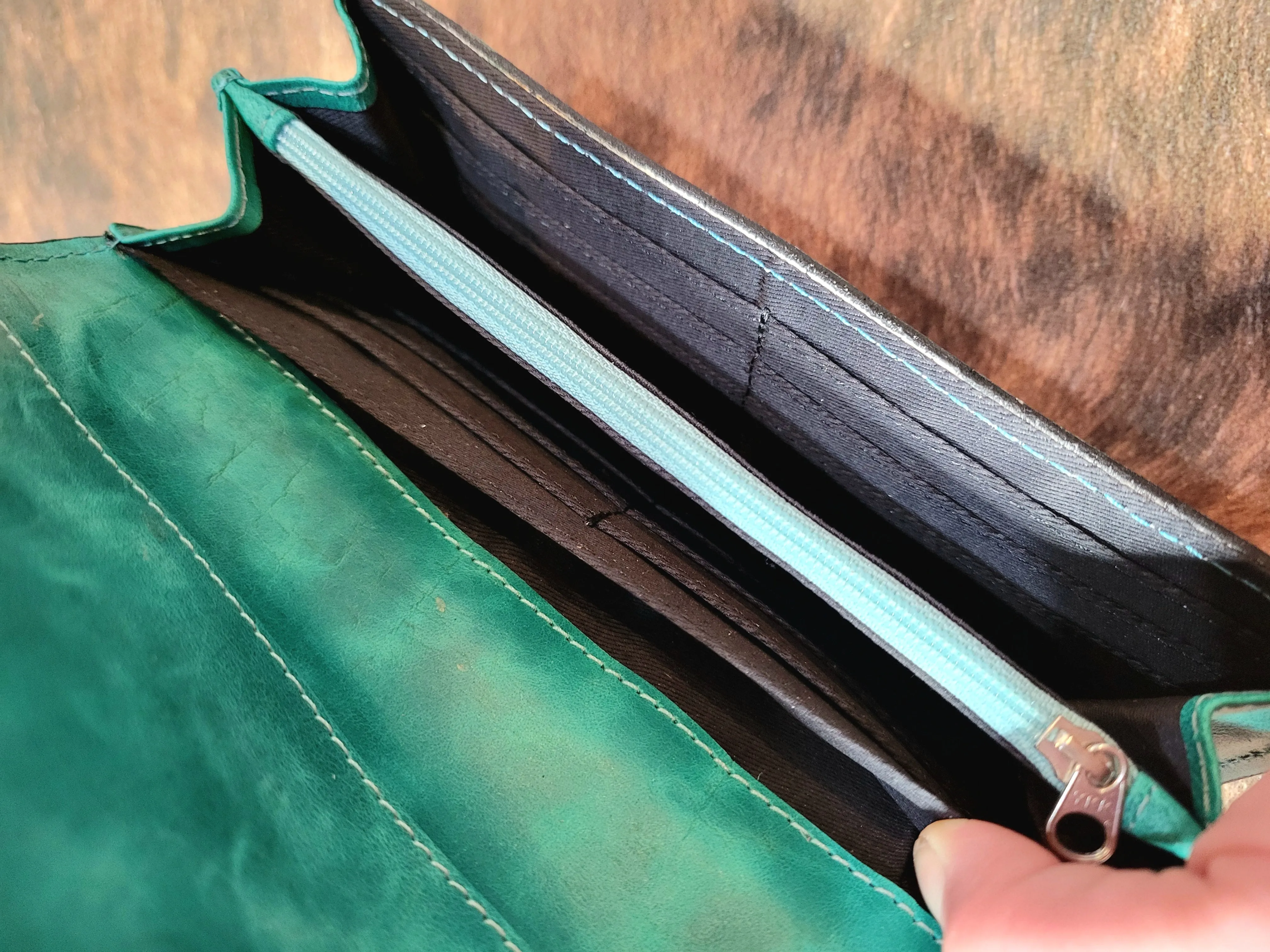 Tooled Turquoise Cowhide Wallet