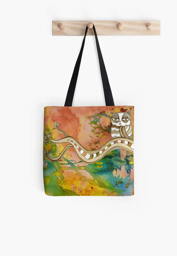 Tote Bag Mixed Media Art 'Surreal Owl II'