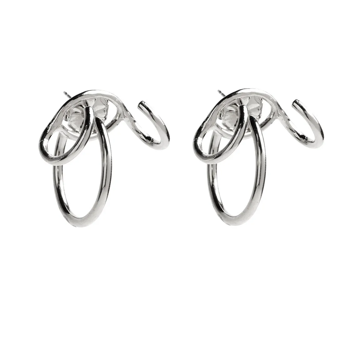 Triple Hoop Ear Jacket in Rhodium