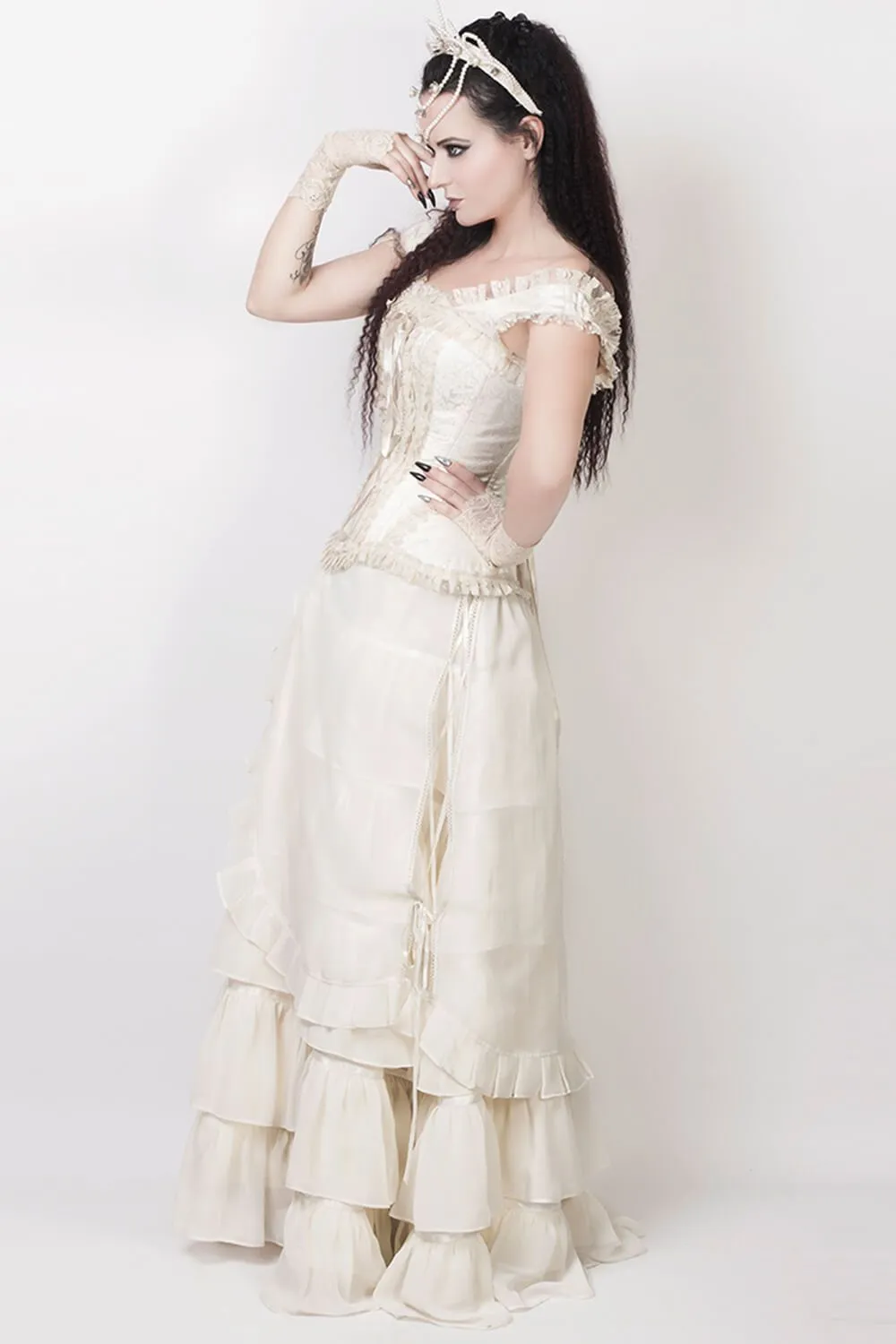 VG-19335 - Custom Made Ivory Long Victorian Inspired Skirt