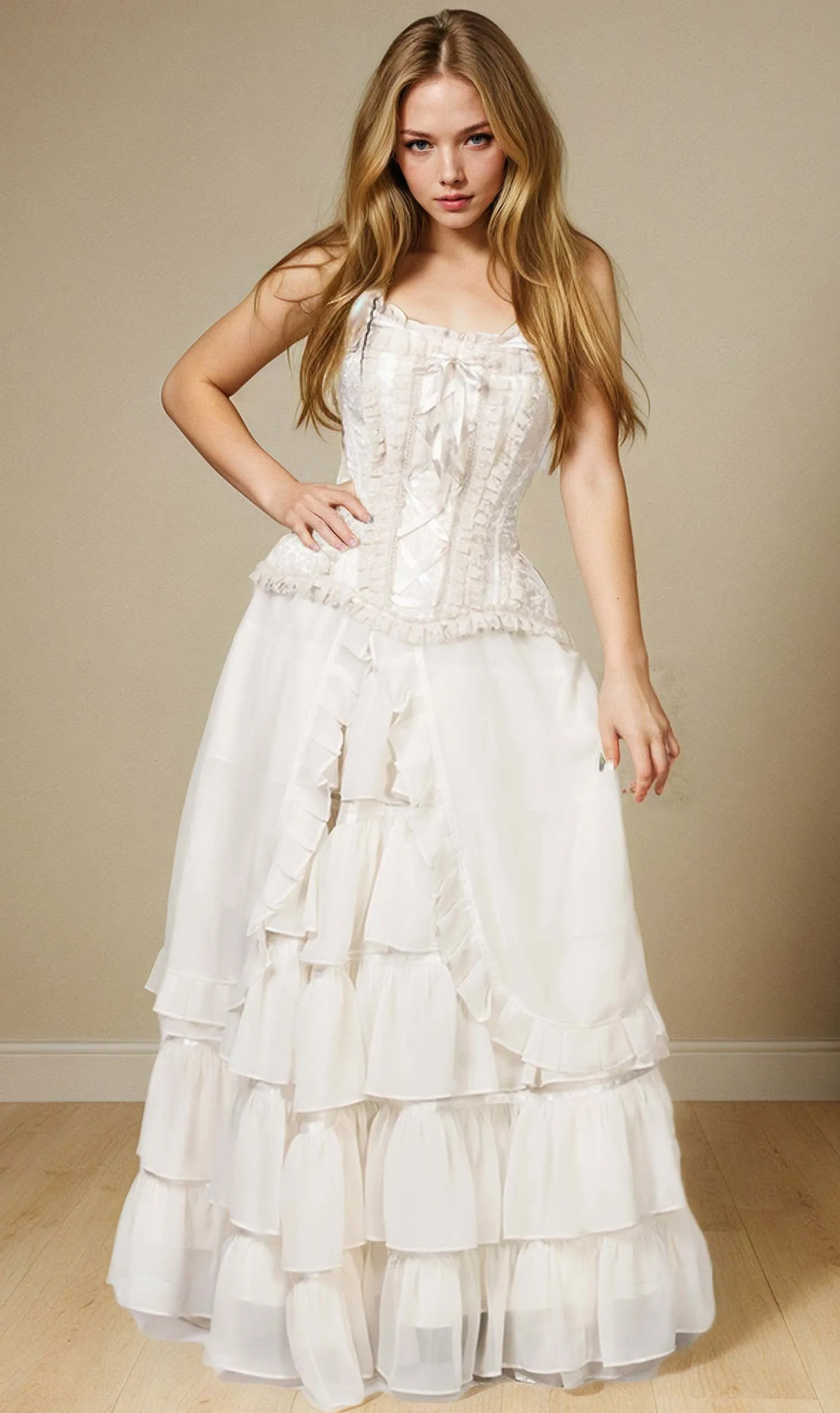 VG-19335 - Custom Made Ivory Long Victorian Inspired Skirt