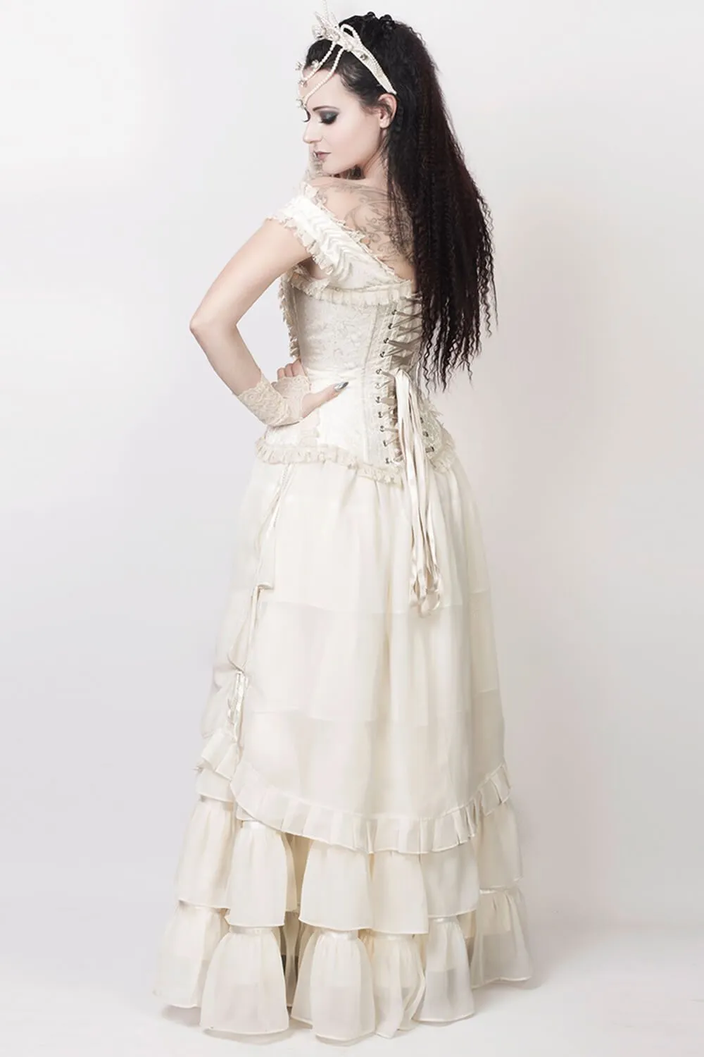 VG-19335 - Custom Made Ivory Long Victorian Inspired Skirt