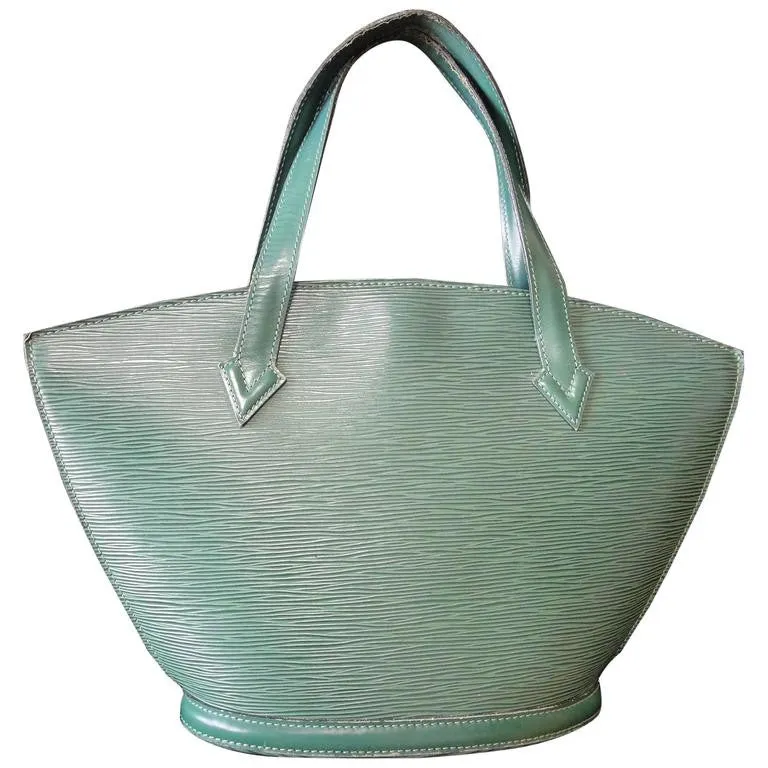 Vintage Louis Vuitton green epi tote bag in V shaped triangle. Perfect vintage LV purse for daily use. Spring