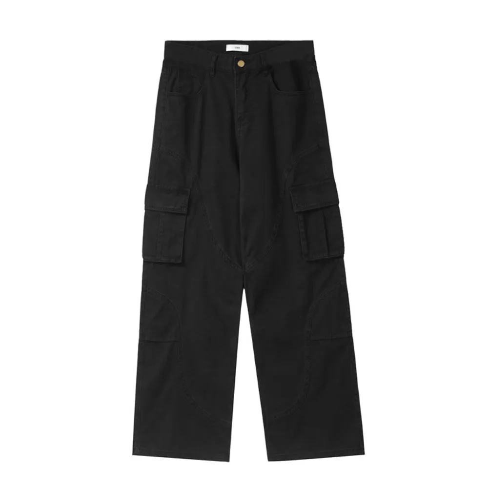 Vintage Multi-Pocket Solid Cargo Pants