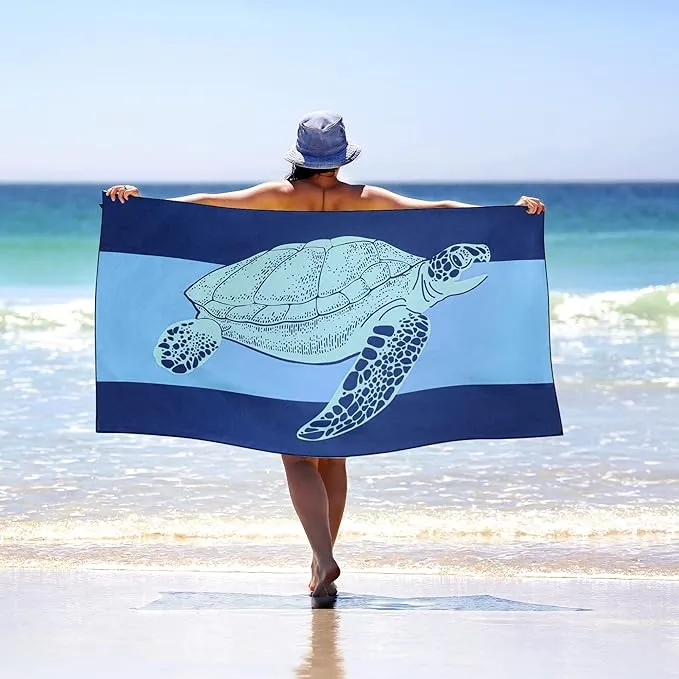 WELTRXE Microfiber Beach Towel Quick Dry, Extra Large 75" x 35" Sand Free Beach Towel Adults Kids Oversized Thin Lightweight Pool Towels for Swim, Travel, Camping, Picnic, Yoga, Sports, Sea Turtle