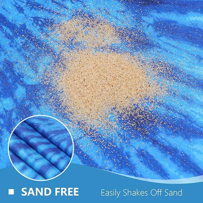 WELTRXE Microfiber Beach Towel Sand Free Quick Dry Compact Lightweight, 63"x31.5" Large Towels for Travel Sports Pool Swimming Bath Camping Yoga Adults, Big Thin Blue Tie Dye Summer Beach Pool Towels