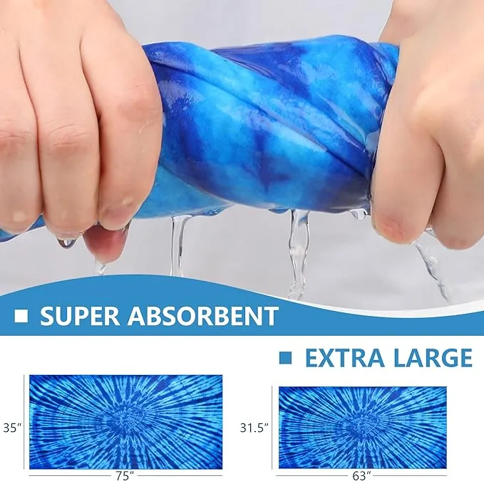 WELTRXE Microfiber Beach Towel Sand Free Quick Dry Compact Lightweight, 63"x31.5" Large Towels for Travel Sports Pool Swimming Bath Camping Yoga Adults, Big Thin Blue Tie Dye Summer Beach Pool Towels