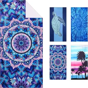 WELTRXE Microfiber Sand Free Beach Towel Thin Quick Dry Super Absorbent 63" x 31.5" Oversized Large Boho Mandala Beach Towels Lightweight Towel for Travel Sports Pool Swimming Bath Camping Yoga Adults
