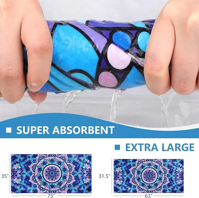 WELTRXE Microfiber Sand Free Beach Towel Thin Quick Dry Super Absorbent 63" x 31.5" Oversized Large Boho Mandala Beach Towels Lightweight Towel for Travel Sports Pool Swimming Bath Camping Yoga Adults