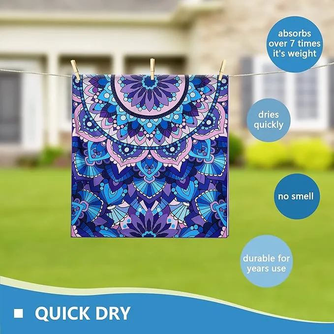 WELTRXE Microfiber Sand Free Beach Towel Thin Quick Dry Super Absorbent 63" x 31.5" Oversized Large Boho Mandala Beach Towels Lightweight Towel for Travel Sports Pool Swimming Bath Camping Yoga Adults