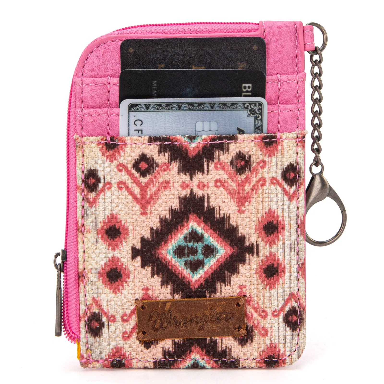 WG130-W005 Wrangler Southwestern Art Print Mini Zip Card Case  - Pink