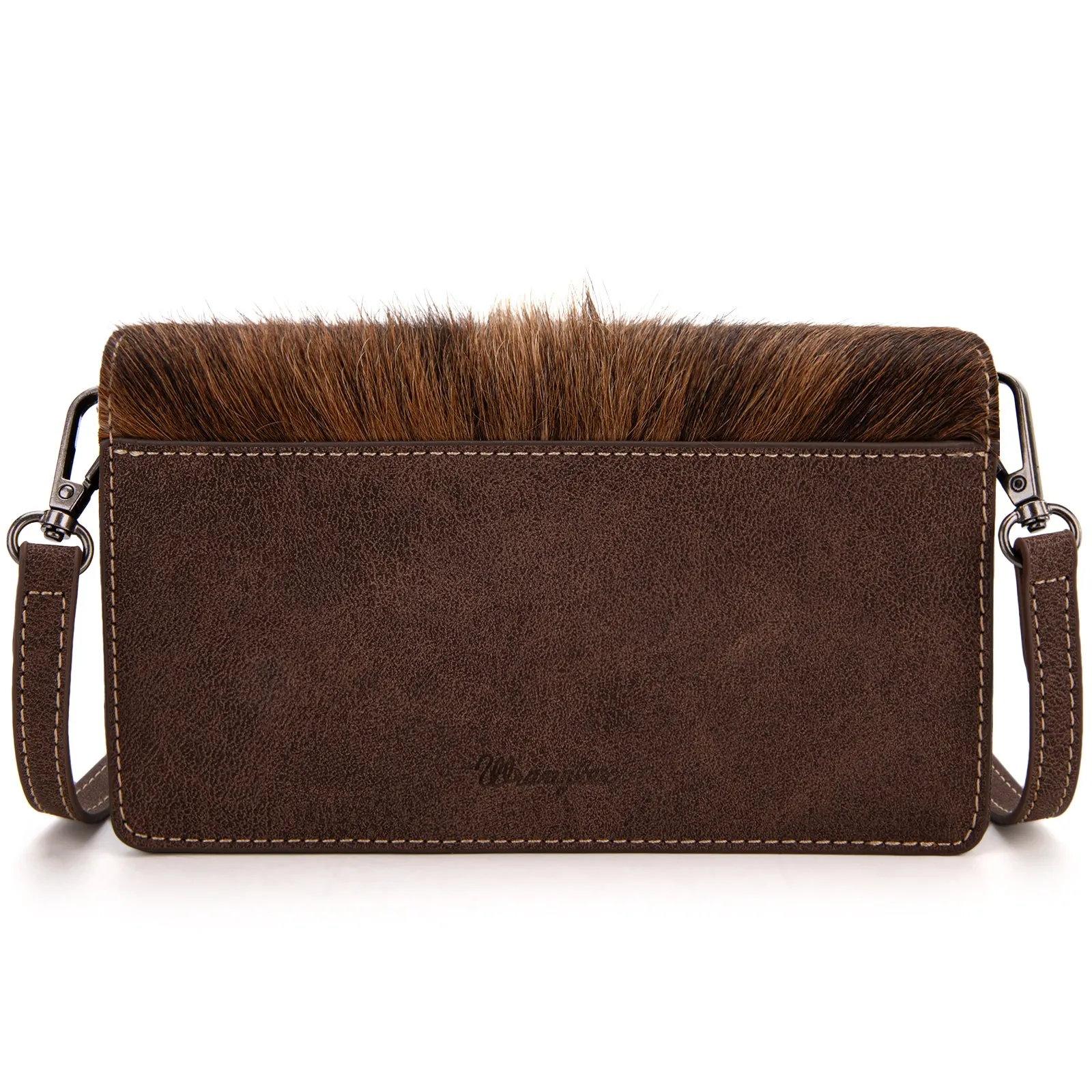 WG169-W030  Wrangler Genuine Hair-On Cowhide Wallet/Crossbody  -Coffee