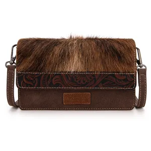 WG169-W030  Wrangler Genuine Hair-On Cowhide Wallet/Crossbody  -Coffee