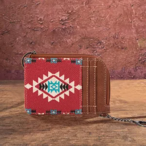 WG2203-W005 Wrangler Southwestern Art Print Mini Zip Card Case  Burgundy