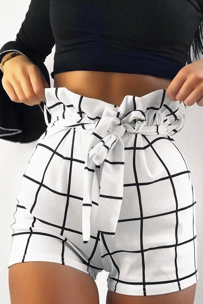 White Check Paper Bag Shorts - Nila