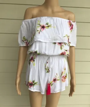 White, Flower Print Romper