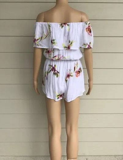 White, Flower Print Romper