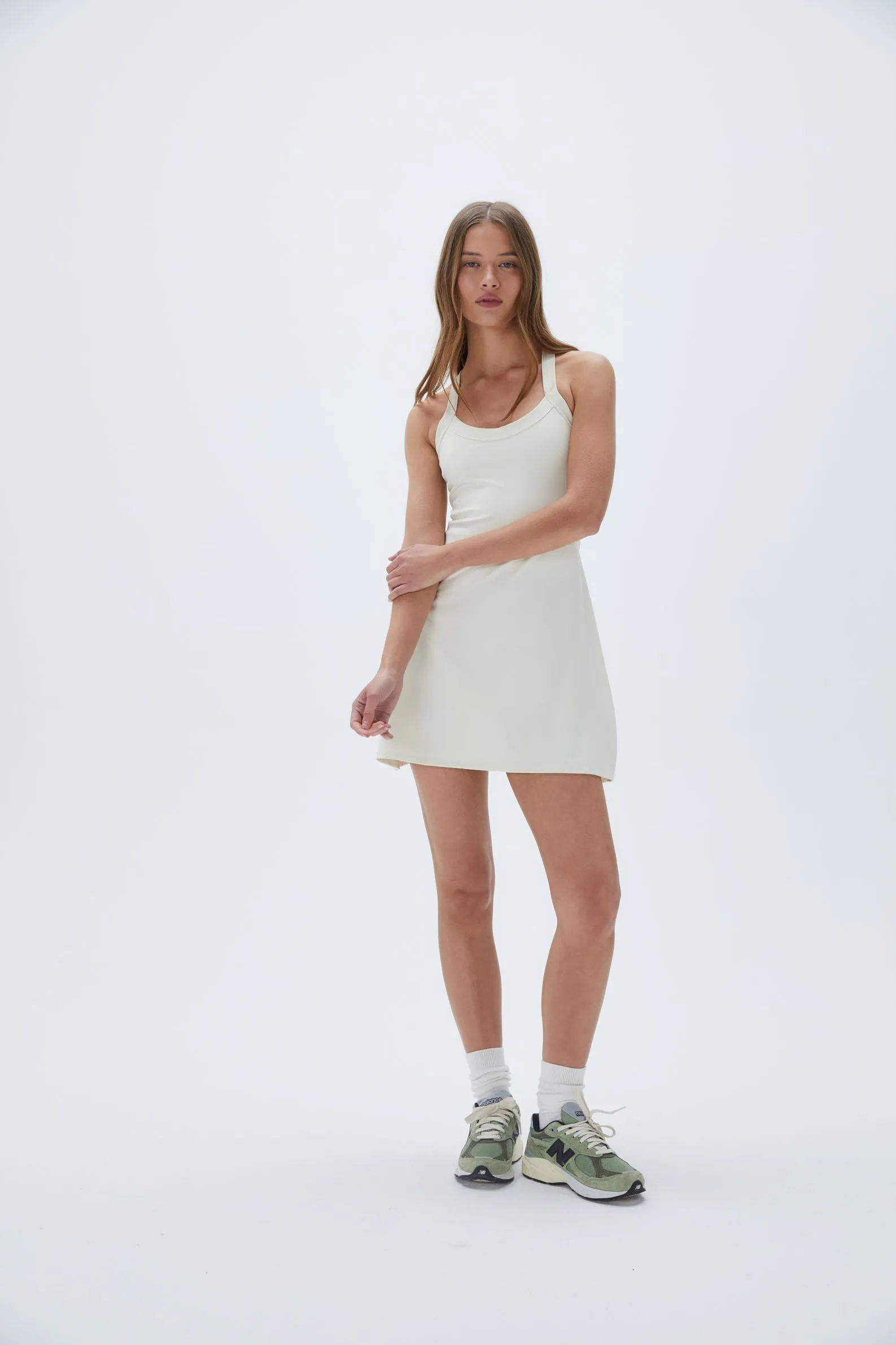 Wide Binding Racer Dress - Marshmallow White