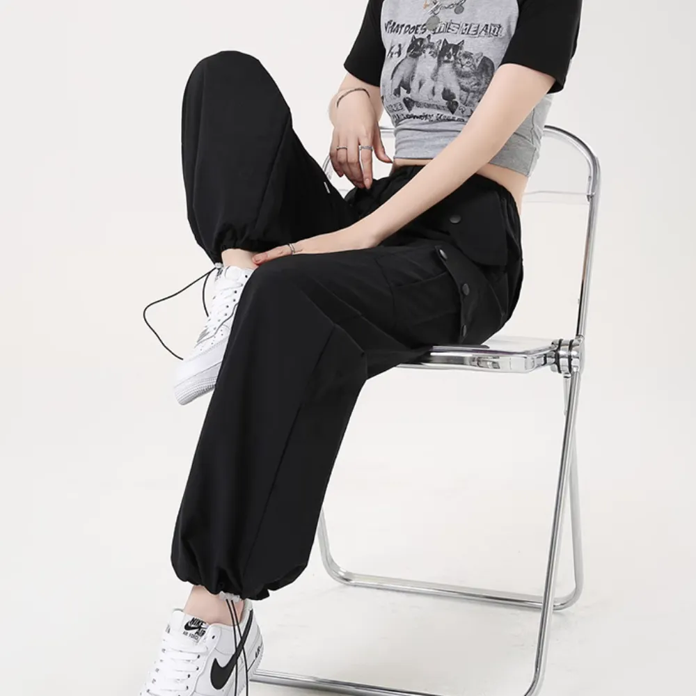 Women's American Spice Girl Solid Color Slim Cargo Pants