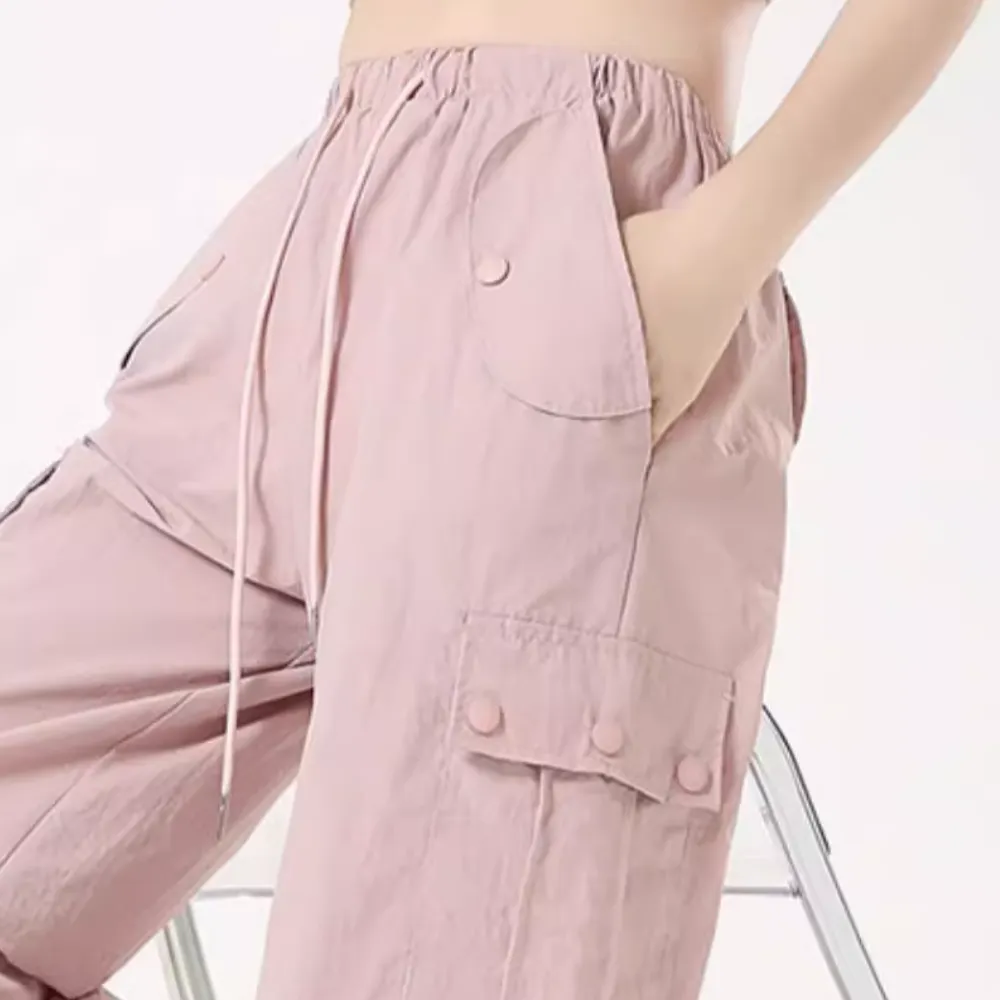Women's American Spice Girl Solid Color Slim Cargo Pants
