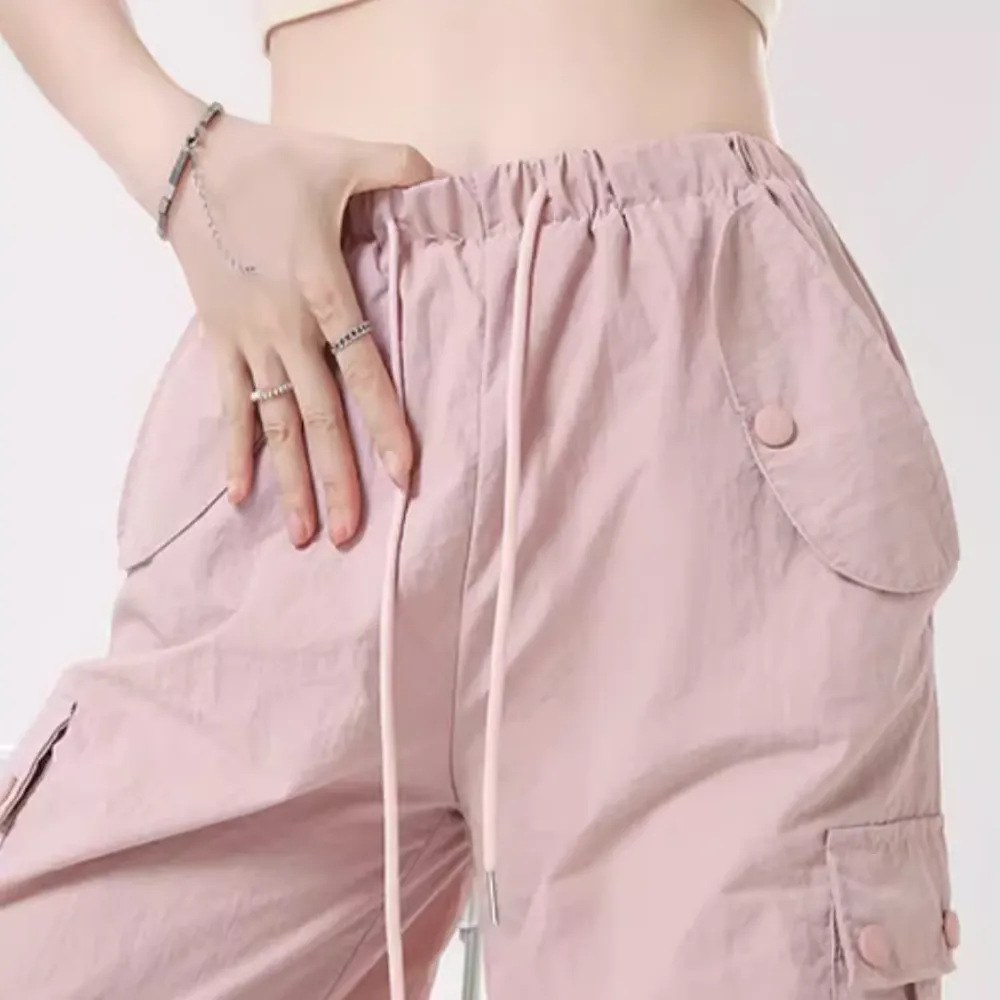 Women's American Spice Girl Solid Color Slim Cargo Pants