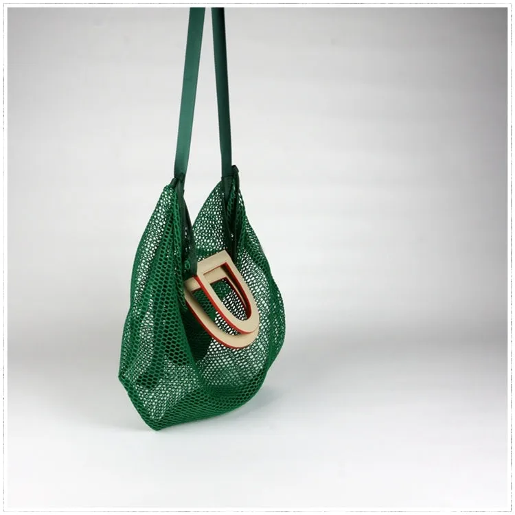 Womens Blue Net Polyester Leather Tote Handbag Purse Polyester Tote Shoulder Bag Purse for Ladies