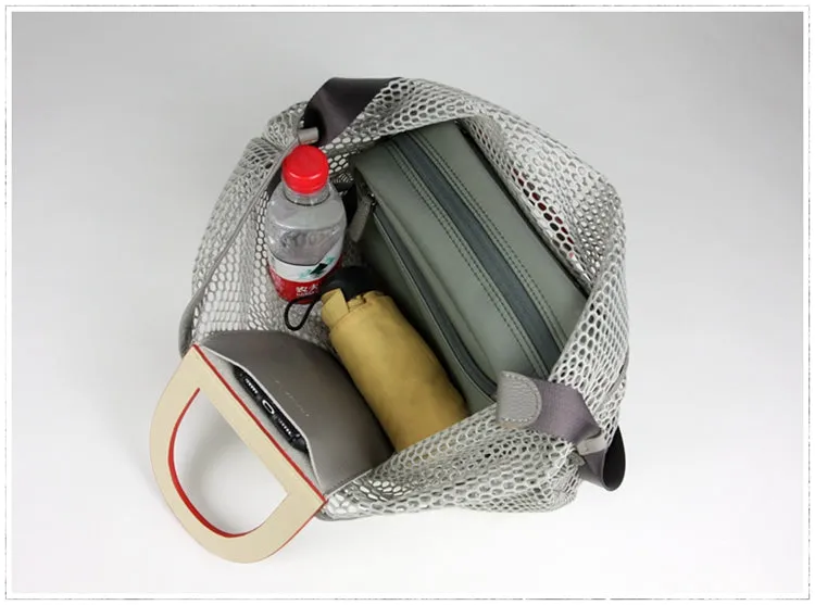 Womens Blue Net Polyester Leather Tote Handbag Purse Polyester Tote Shoulder Bag Purse for Ladies