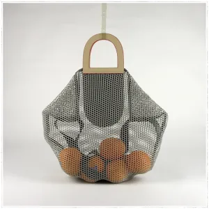 Womens Blue Net Polyester Leather Tote Handbag Purse Polyester Tote Shoulder Bag Purse for Ladies
